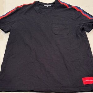 Calvin Klein Black Tee with Red and Blue Stripes